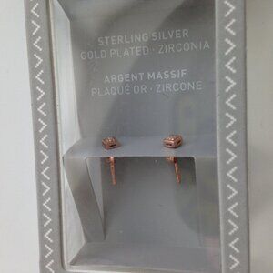 Tiny New Sterling Silver Gold Plated Zirconia Stud Earr…
